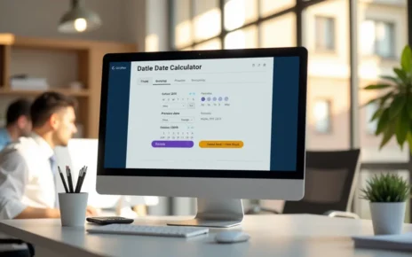 Kalkulator Terminów Online | Darmowe Narzędzie do Precyzyjnych Obliczeń i Planowania Dat 2 Ekran komputera z interfejsem kalkulatora terminów online, precyzyjnie obliczającego daty do efektywnego planowania.