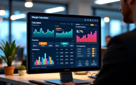 Interfejs online kalkulatora marży brutto, prezentujący obliczenia rentowności oraz szybki zysk firmy.