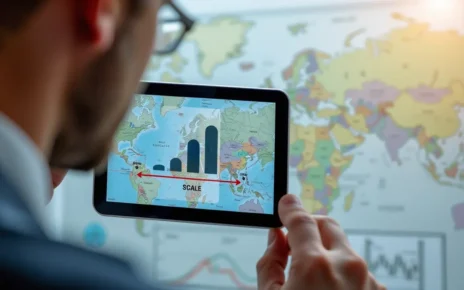 Narzędzie cyfrowe przedstawiające kalkulator skali online do precyzyjnego przeliczania wymiarów dla map i projektów technicznych.