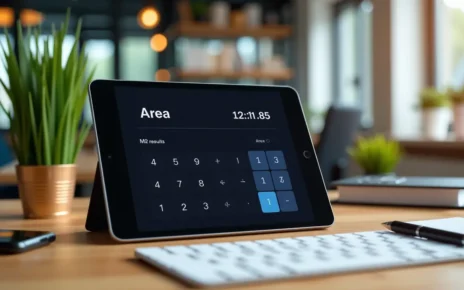 Ekran komputera z interfejsem kalkulatora metrów kwadratowych online do szybkiego obliczania powierzchni m2.