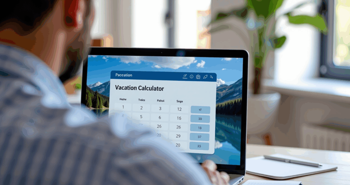 Kalkulator Urlopu Wypoczynkowego Online – Szybko Oblicz Swój Urlop! 1 Interaktywny kalkulator urlopu wypoczynkowego online wyświetlający wyniki obliczeń na ekranie komputera.