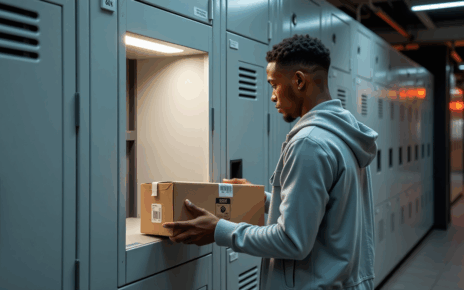 Allegro Smart! Box: Pełny Przewodnik po Odbiorze Paczek – Wygodnie i Bezpłatnie 3 Osoba odbierająca paczkę z nowoczesnego automatu Allegro Smart! Box, symbolizującego wygodę i szybkość usługi.