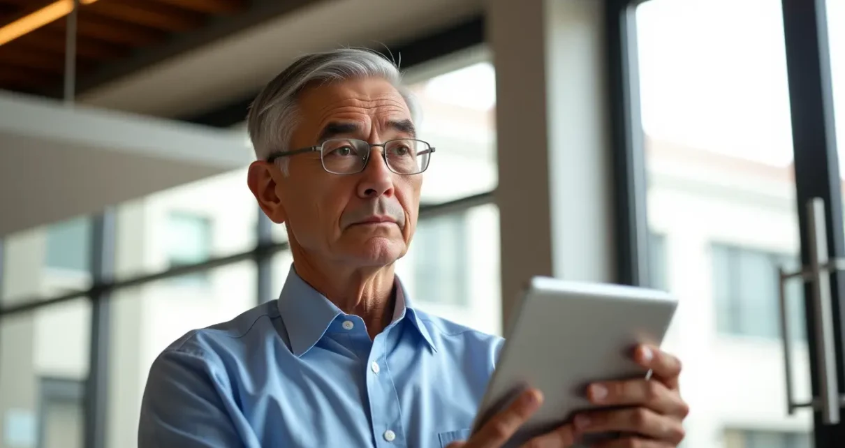 Kalkulator Emerytury Policyjnej: Oblicz Wysokość Swojego Przyszłego Świadczenia 5 Uśmiechnięty policjant korzystający z kalkulatora emerytury policyjnej na komputerze, planując swoją finansową przyszłość.