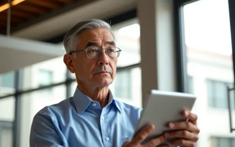 Kalkulator Emerytury Policyjnej: Oblicz Wysokość Swojego Przyszłego Świadczenia 1 Uśmiechnięty policjant korzystający z kalkulatora emerytury policyjnej na komputerze, planując swoją finansową przyszłość.