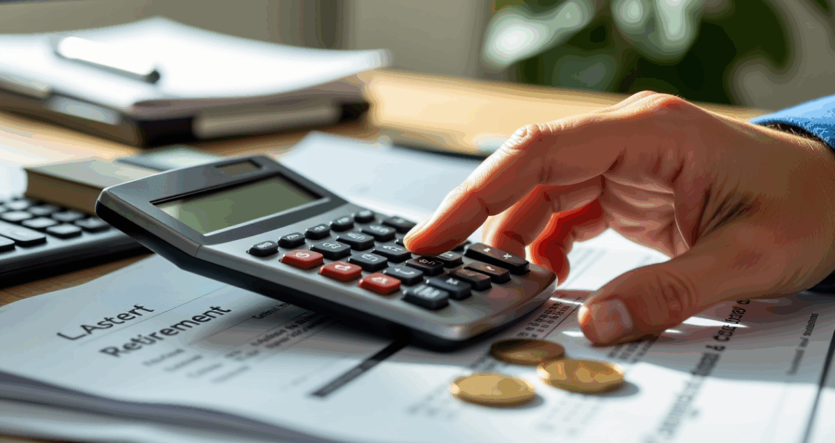 Kalkulator Emerytury Brutto Netto: Oblicz, Ile Dostaniesz na Konto 1 Kalkulator finansowy obliczający kwotę emerytury brutto i netto, z monetami obok.