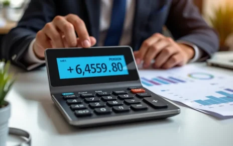 Ekran komputera z wyświetlonym kalkulatorem emerytury brutto netto 2022, pokazujący wyniki obliczeń świadczenia.