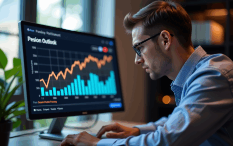 Osoba korzystająca z online kalkulatora prognozowanej emerytury ZUS na ekranie komputera, planująca swoją finansową przyszłość.