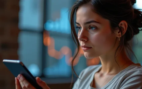 Kobieta używająca cyfrowego kalkulatora prawdopodobieństwa ciąży na smartfonie, śledząc cykl menstruacyjny.