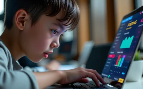 Wizualizacja ekranu kalkulatora punktów rekrutacyjnych na studia z wynikiem obliczeń i grafiką danych.