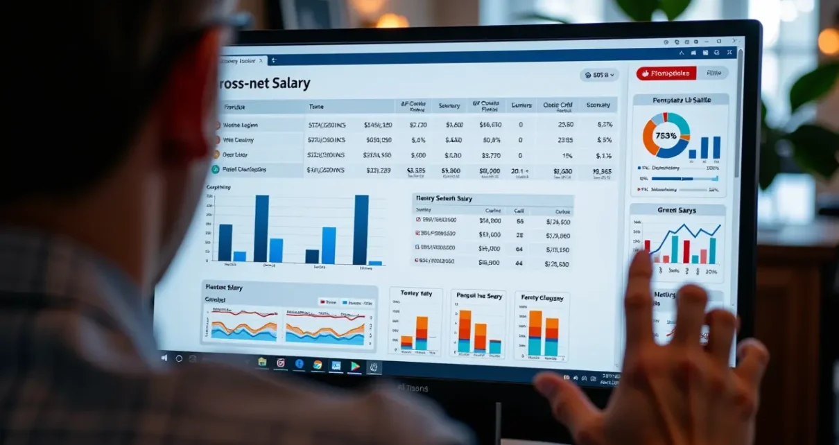 Interaktywny kalkulator wynagrodzeń Gofin na ekranie komputera, pokazujący przeliczenia brutto-netto dla pracownika.