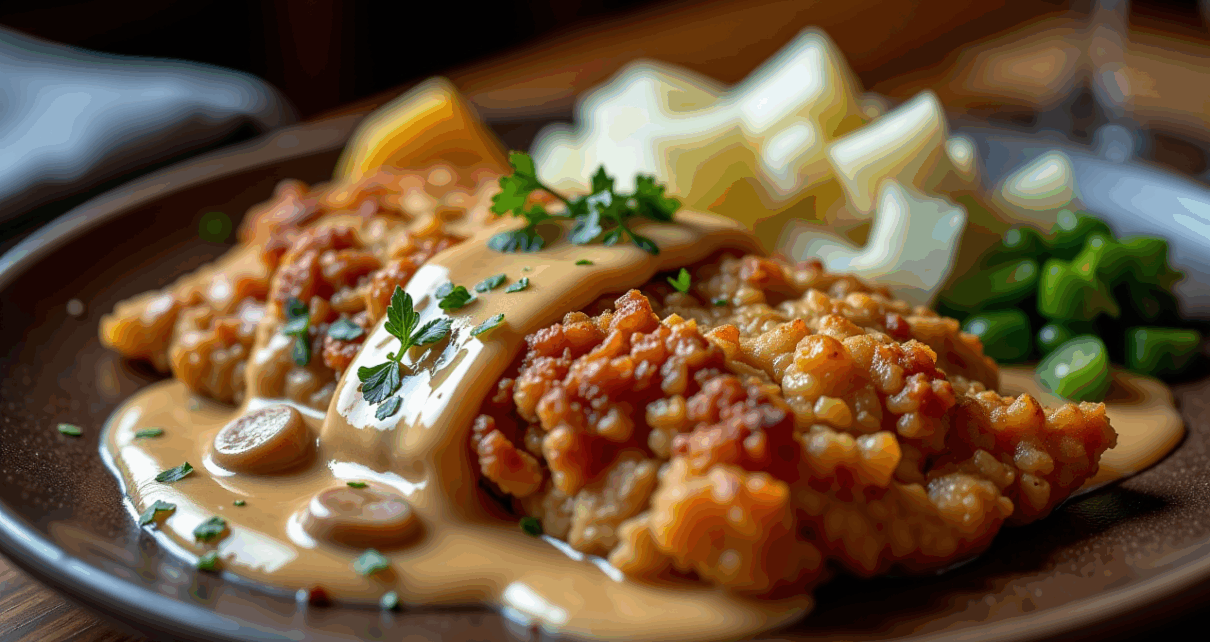 Schabowy z Sosem Pieczeniowym | Klasyczny Przepis na Idealny Polski Obiad 1 Klasyczny schabowy z sosem pieczeniowym, ziemniakami oraz świeżym koperkiem, gotowy do degustacji.