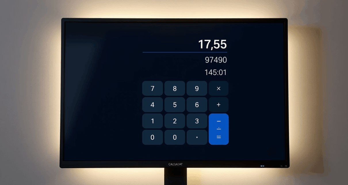 Nowoczesny interfejs kalkulatora prostego online do szybkich, darmowych obliczeń matematycznych.