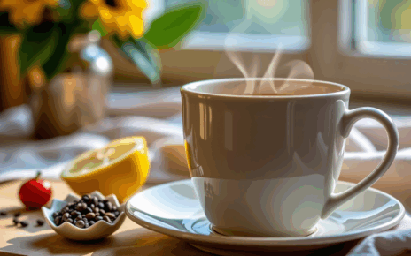 Szybkie i Skuteczne Sposoby na Ból Gardła: Domowe Metody, Leki i Porady 2 Kobieta pije ziołową herbatę na ból gardła, obok opakowania leków i miodu.