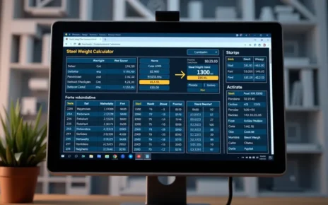Intuicyjny interfejs online kalkulatora wagi stali ułatwiający szybkie obliczanie mas elementów konstrukcyjnych.