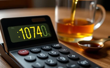 Ekran komputera z interfejsem kalkulatora objętości syropu online do precyzyjnych obliczeń cukrowych.