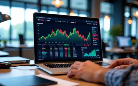 Wizualizacja kalkulatora kwoty wolnej od podatku 30 tys. złotych, prezentująca monety i wykresy finansowe.