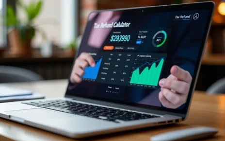 Kalkulator Zwrotu Podatku 2023 - Oblicz Swój Zwrot Online! 2 Interaktywny kalkulator zwrotu podatku 2023 wyświetlający wyniki na ekranie komputera z wykresem.