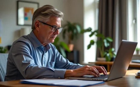 Kalkulator nadgodzin nauczycieli online na ekranie laptopa, pomagający w szybkim obliczaniu wynagrodzenia.