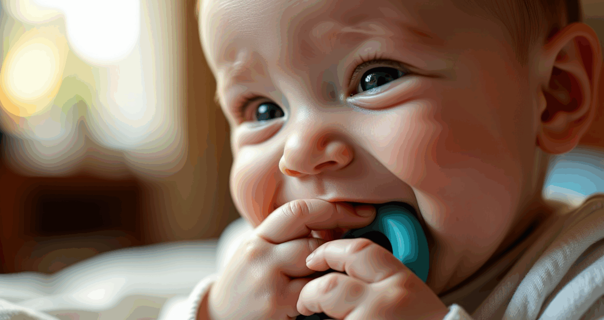 Wyrzynanie Zębów Mlecznych u Niemowląt: Przewodnik po Objawach i Łagodzeniu Bólu 1 Szczęśliwe niemowlę, rodzic delikatnie sprawdza dziąsła, podczas gdy trwa wyrzynanie zębów mlecznych.