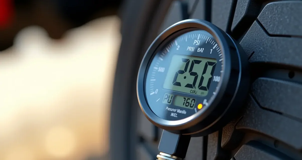 Interfejs online przedstawiający kalkulator ciśnienia w oponach samochodu do przeliczania wartości PSI na BAR.