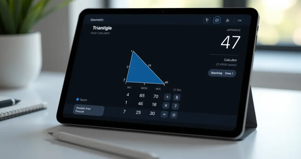 Nowoczesny kalkulator pola trójkąta online prezentujący szybkie i precyzyjne obliczenia geometrii.