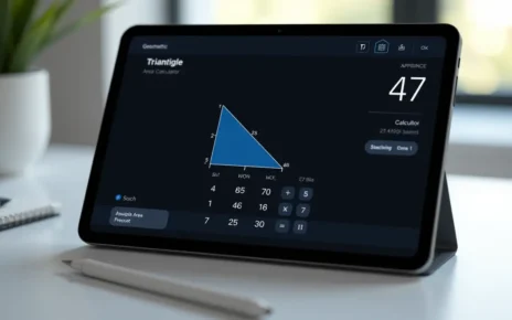 Kalkulator Pola Trójkąta Online: Szybkie i Precyzyjne Obliczenia 1 Nowoczesny kalkulator pola trójkąta online prezentujący szybkie i precyzyjne obliczenia geometrii.