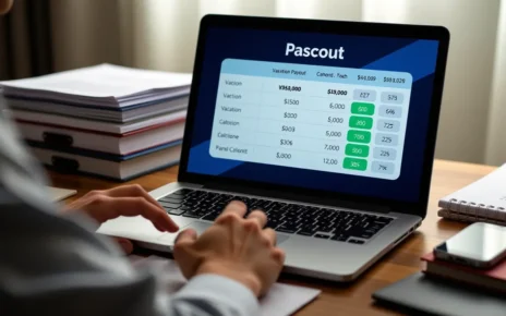 Kalkulator Ekwiwalentu za Niewykorzystany Urlop: Twój Ekwiwalent za Urlop Kalkulator 2 Cyfrowy ekran z obliczeniami, pokazujący ekwiwalent za urlop kalkulator oraz wynik pieniężny.