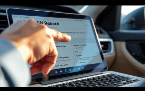 Ekran laptopa prezentujący interfejs do sprawdzenia numeru VIN online pojazdu, co ułatwia weryfikację.