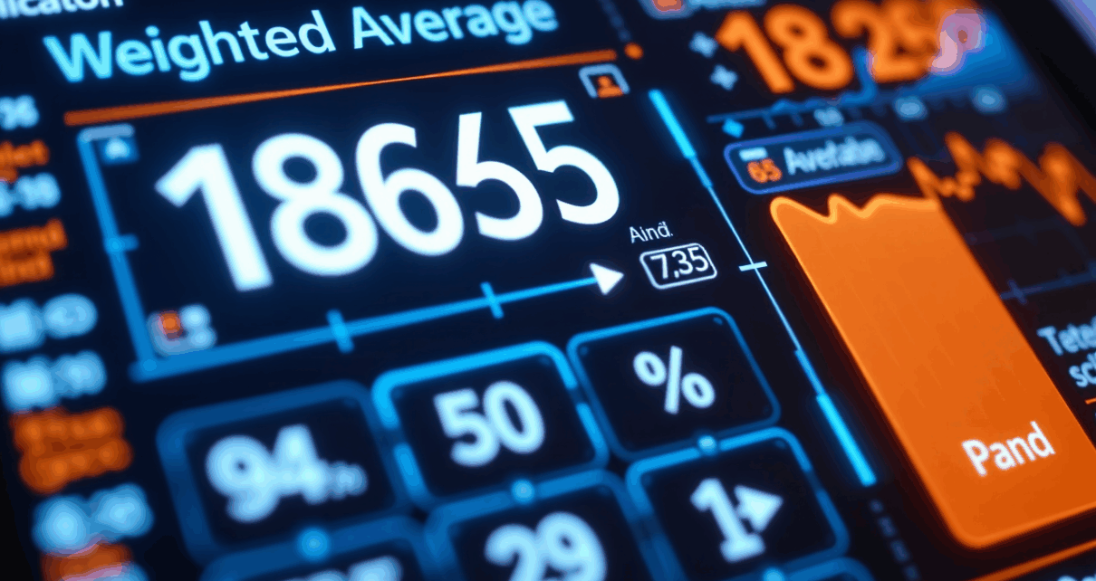 Cyfrowy interfejs kalkulatora średniej ważonej wyświetlający dane do szybkich obliczeń online.