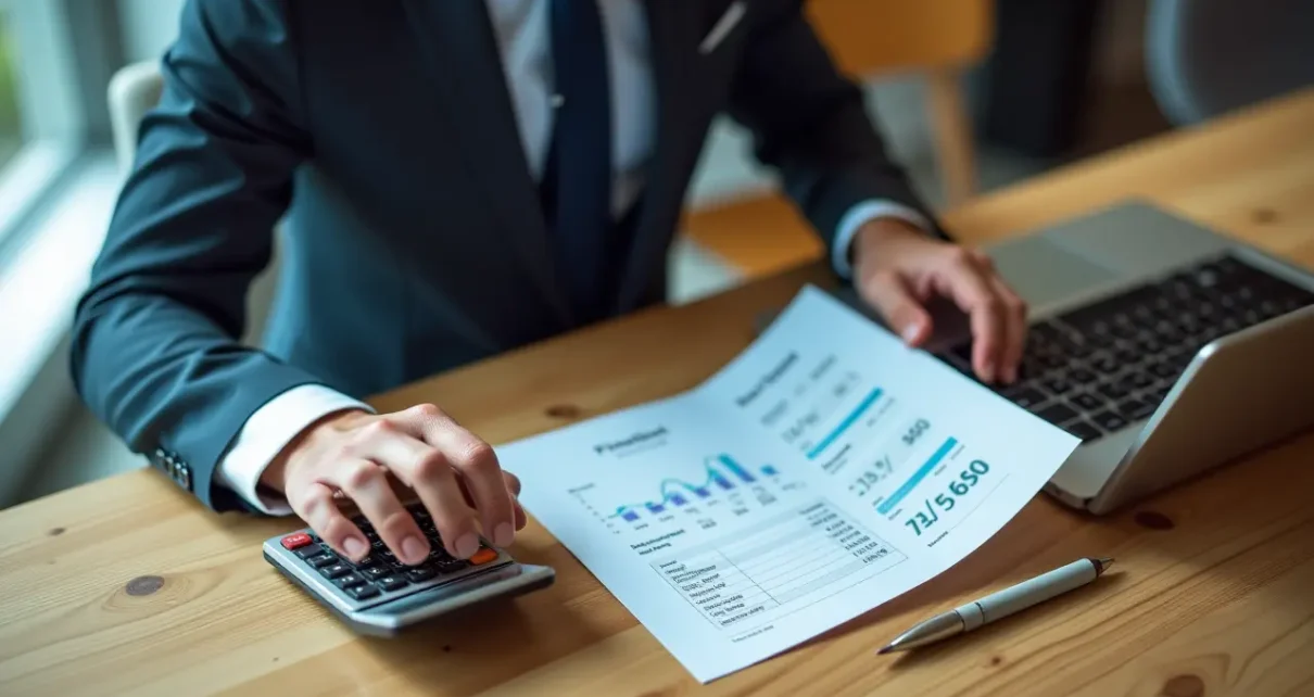 Pulpit z kalkulatorem i dokumentami, przedstawiający kalkulator składek ZUS 2022 dla firmy.